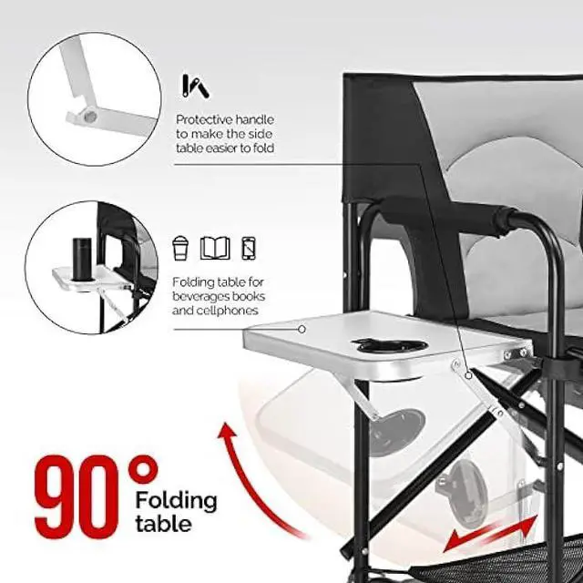 Alt view image 5 of 6 - mefeir Extra Tall-30.7'' Professional Makeup Artist Director Chair Bar Height, Portable Folding Design with Side Table & Storage Bag, Heavy-Duty Steel Frame (300 lbs Capacity), 45.7'' Tall