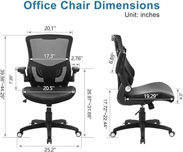 Alt view image 3 of 5 - Office Chair Ergonomic Desk Chair, Computer PU Leather Home Office Chair, Swivel Mesh Back Adjustable Lumbar Support Flip-up Arms Executive Task Chair