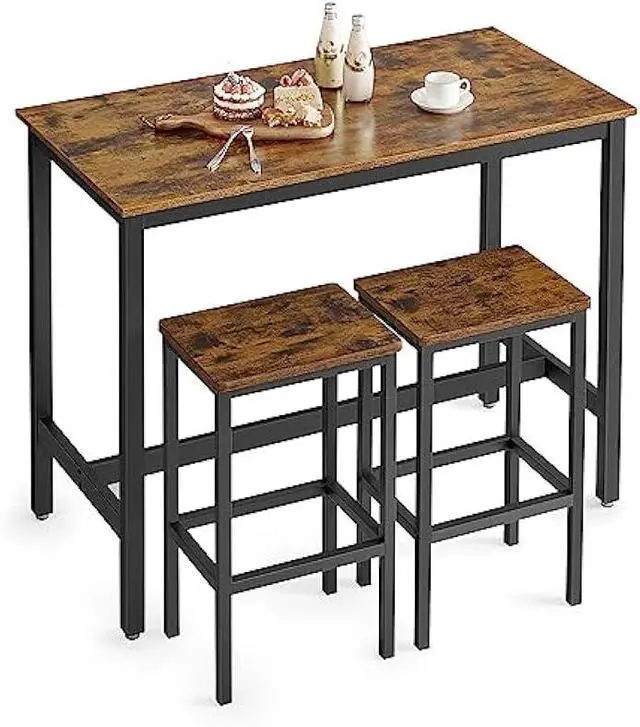 Main image of VASAGLE Bar Table Set, with 2 Bar Stools, Dining table set, Kitchen Counter with Bar Chairs, Industrial, Living Room, Party Room, Rustic Brown and Black ULBT15X