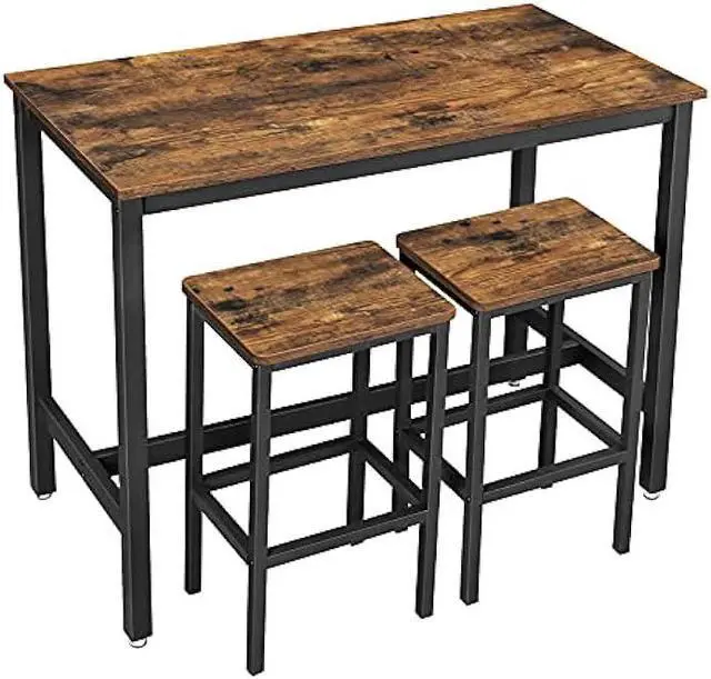 Alt view image 5 of 5 - VASAGLE Bar Table Set, with 2 Bar Stools, Dining table set, Kitchen Counter with Bar Chairs, Industrial, Living Room, Party Room, Rustic Brown and Black ULBT15X