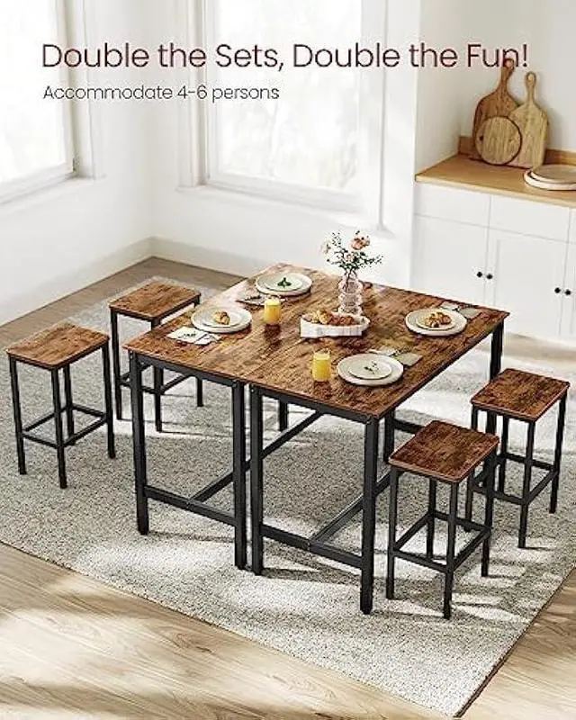 Alt view image 4 of 5 - VASAGLE Bar Table Set, with 2 Bar Stools, Dining table set, Kitchen Counter with Bar Chairs, Industrial, Living Room, Party Room, Rustic Brown and Black ULBT15X