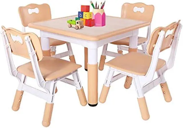 Main image of FUNLIO Kids Table and 4 Chairs Set, Height Adjustable Toddler Table and Chair Set for Ages 3-8, Easy to Wipe Arts & Crafts Table, for Classrooms/Daycares/Homes, CPC & CE Approved5-Piece Set
