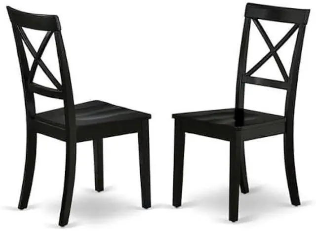 Main image of East West Furniture BOC-BLK-W Boston Dining Room Chairs - Cross Back Solid Wood Seat Chairs, Set of 2, Black