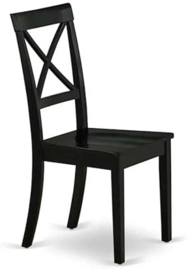 Alt view image 3 of 4 - East West Furniture BOC-BLK-W Boston Dining Room Chairs - Cross Back Solid Wood Seat Chairs, Set of 2, Black