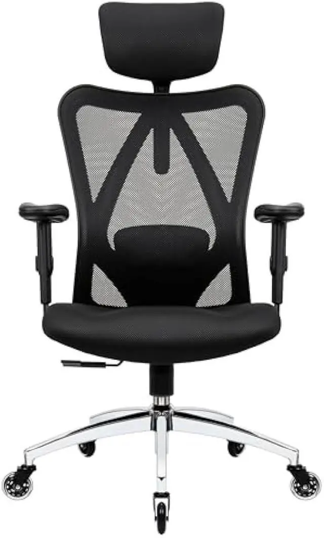 Main image of Duramont Ergonomic Office Chair - Adjustable Desk Chair with Lumbar Support and Rollerblade Wheels - High Back Chairs with Breathable Mesh - Thick Seat Cushion, Head, and Arm Rests - Reclines