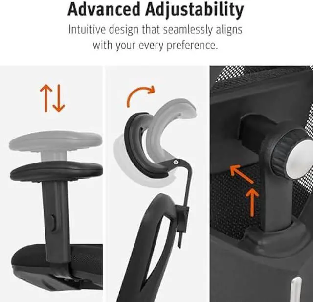 Alt view image 5 of 5 - Duramont Ergonomic Office Chair - Adjustable Desk Chair with Lumbar Support and Rollerblade Wheels - High Back Chairs with Breathable Mesh - Thick Seat Cushion, Head, and Arm Rests - Reclines