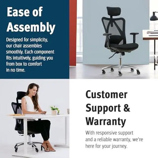 Alt view image 4 of 5 - Duramont Ergonomic Office Chair - Adjustable Desk Chair with Lumbar Support and Rollerblade Wheels - High Back Chairs with Breathable Mesh - Thick Seat Cushion, Head, and Arm Rests - Reclines
