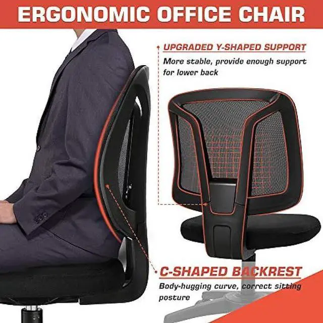 Alt view image 4 of 4 - VigorPow Armless Mesh Office Chair Ergonomic Swivel Black Small Computer Desk Chair No Arms with Lumbar Support Height Adjustable Task Chair for Adults and Kids
