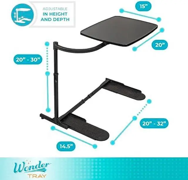 Alt view image 2 of 6 - Stander Wonder Tray, Adjustable Swivel Table, Large Laptop Stand, Couch Desk, Side Tables & Gaming Bench, TV-Trays for Eating on Couches, Chairs, Recliners, Black
