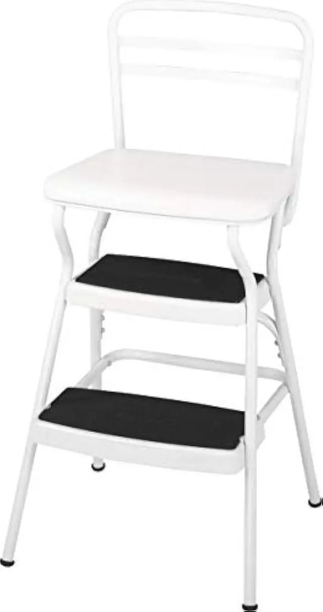 Main image of COSCO Stylaire Retro Chair + Step Stool with Flip-Up Vinyl Seat, White