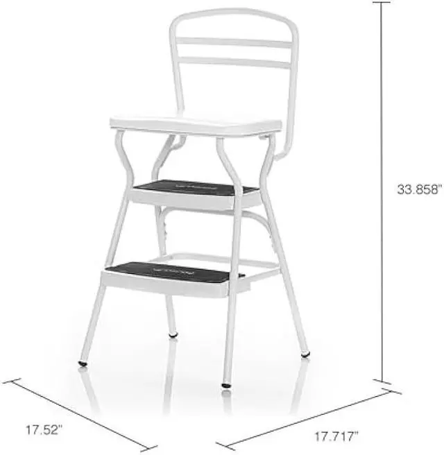 Alt view image 3 of 5 - COSCO Stylaire Retro Chair + Step Stool with Flip-Up Vinyl Seat, White