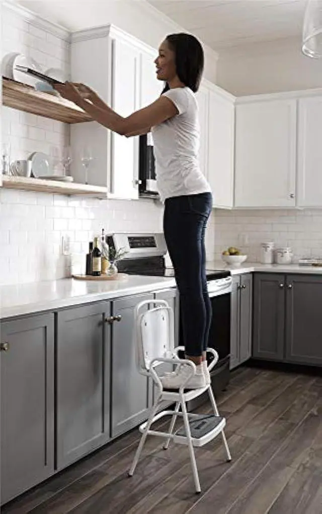 Alt view image 4 of 5 - COSCO Stylaire Retro Chair + Step Stool with Flip-Up Vinyl Seat, White