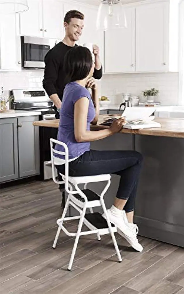 Alt view image 5 of 5 - COSCO Stylaire Retro Chair + Step Stool with Flip-Up Vinyl Seat, White