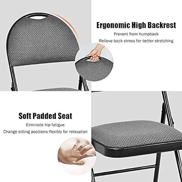 Alt view image 4 of 5 - ARLIME 6 PCS Folding Chairs w/Padded Seats, Padded Foldable Seats w/Handle Hole, Upholstered Seat, Steel Frame, Folding Chair for Home, Church, School, Office, Wedding Party, Courtyard Use, Grey