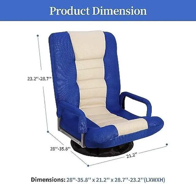 Alt view image 2 of 5 - ZENY Swivel Gaming Chair 360 Degree Multipurpose Floor Chair with Armrest, Adjustable 5 Positions Folding Lazy Sofa Lounger Chairs for TV, Reading, Playing Video Games