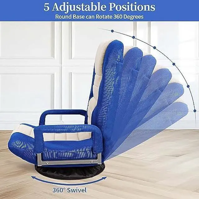 Alt view image 4 of 5 - ZENY Swivel Gaming Chair 360 Degree Multipurpose Floor Chair with Armrest, Adjustable 5 Positions Folding Lazy Sofa Lounger Chairs for TV, Reading, Playing Video Games
