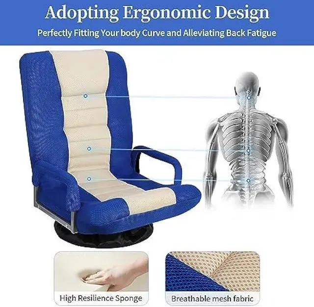 Alt view image 5 of 5 - ZENY Swivel Gaming Chair 360 Degree Multipurpose Floor Chair with Armrest, Adjustable 5 Positions Folding Lazy Sofa Lounger Chairs for TV, Reading, Playing Video Games