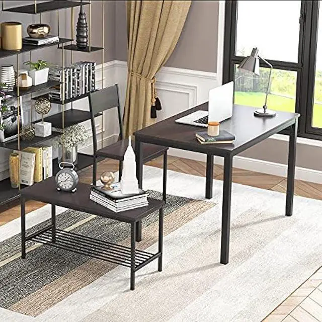 Alt view image 4 of 5 - soges Dining Table Set for 4, 43.3 inch Kitchen Table Set with Chairs and Bench, 4 Piece Dining Room Table Set for Small Space, Apartment, Restaurant, Rustic Oak