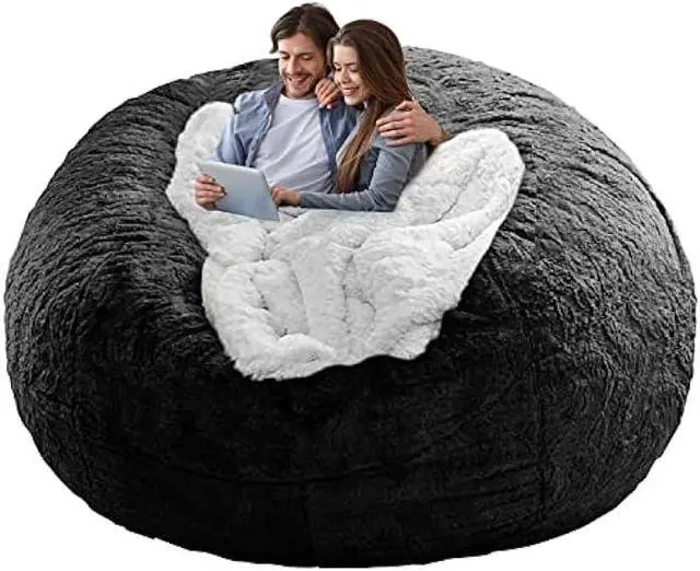 Main image of (No Filler) Bean Bag Chair Cover Without Filler,Big Round Soft Fluffy PV Velvet Washable Bean Bag Lazy Sofa Bed Cover for Adults,Living Room Bedroom Furniture Outside,5ft Black