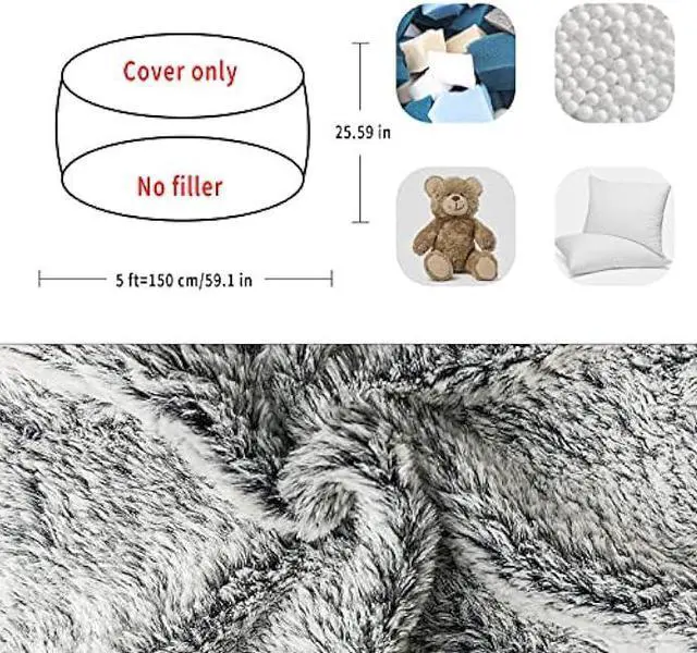 Alt view image 2 of 5 - (No Filler) Bean Bag Chair Cover Without Filler,Big Round Soft Fluffy PV Velvet Washable Bean Bag Lazy Sofa Bed Cover for Adults,Living Room Bedroom Furniture Outside,5ft Black