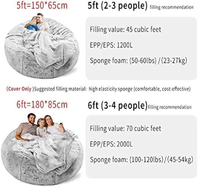 Alt view image 4 of 5 - (No Filler) Bean Bag Chair Cover Without Filler,Big Round Soft Fluffy PV Velvet Washable Bean Bag Lazy Sofa Bed Cover for Adults,Living Room Bedroom Furniture Outside,5ft Black