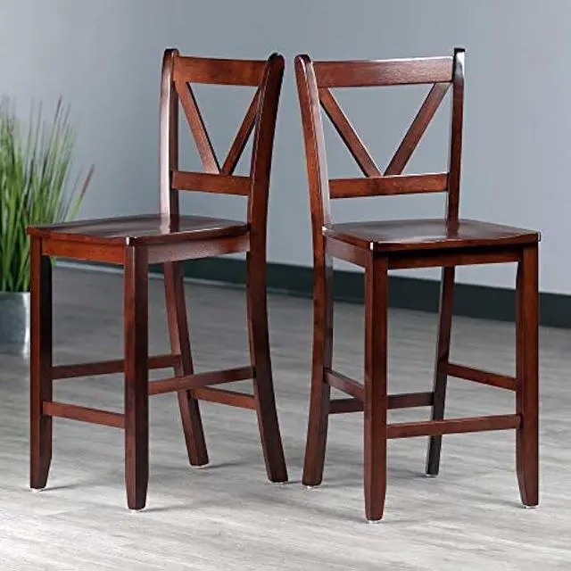 Alt view image 2 of 5 - Winsome Wood Victor 2-Piece V-Back Counter Stools, 24-Inch, Brown