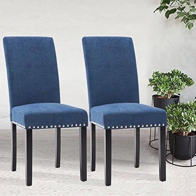 Alt view image 2 of 4 - NOBPEINT Dining Chair Upholstered Fabric Dining Chairs with Copper Nails,Set of 2,Blue