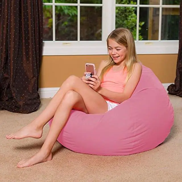 Alt view image 4 of 6 - Big Comfy Bean Bag Chair: Posh Large Beanbag Chairs with Removable Cover for Kids, Teens and Adults - Polyester Cloth Puff Sack Lounger Furniture for All Ages - 27 Inch - Solid Pink