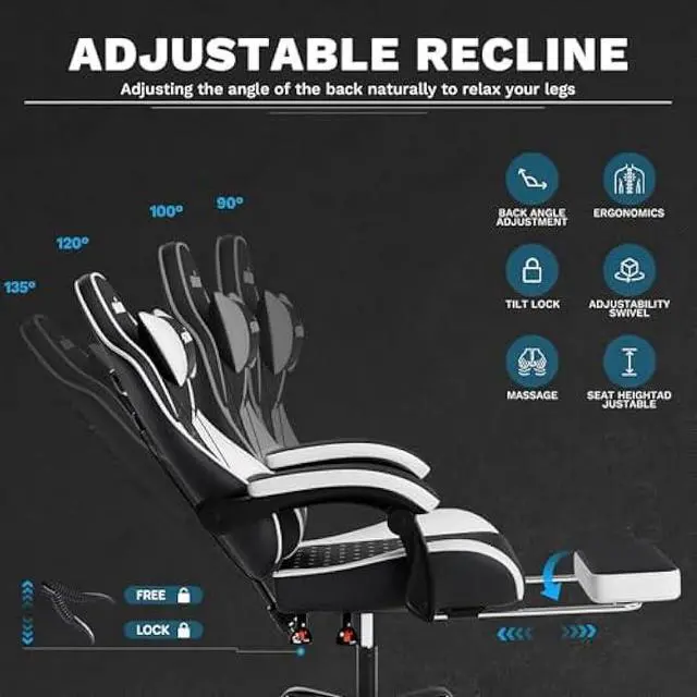 Alt view image 3 of 4 - Ergonomic Video Gamer Chairs Gaming Computer Chair Gamer Chairs for Adults Massage Lumbar Support Swivel Height Adjustable Headrest Backrest