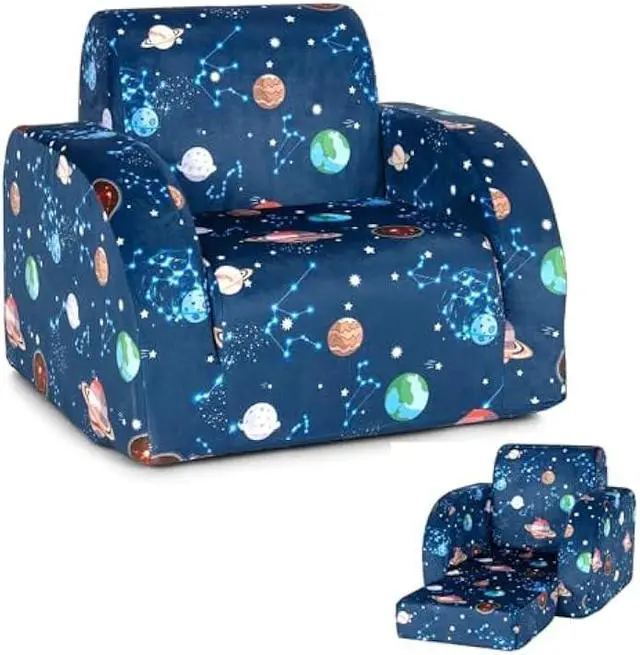 Main image of Costzon Kids Couch, 3 in 1 Convertible Flip Open Children's Sofa w/Foam-Padded Seat, Toddler Armrest Chair Bed for Nap Play Sleep, Fold Out Lounger Kids Sofa, Gift for Children Boys Girls (Planet)