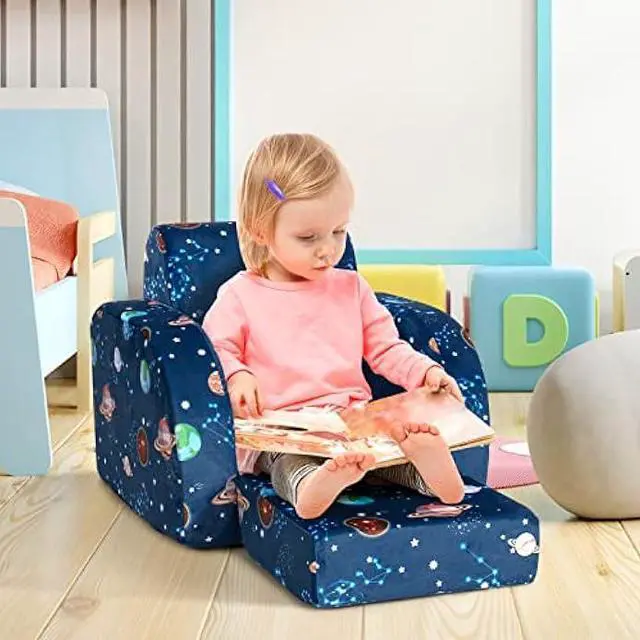 Alt view image 2 of 6 - Costzon Kids Couch, 3 in 1 Convertible Flip Open Children's Sofa w/Foam-Padded Seat, Toddler Armrest Chair Bed for Nap Play Sleep, Fold Out Lounger Kids Sofa, Gift for Children Boys Girls (Planet)