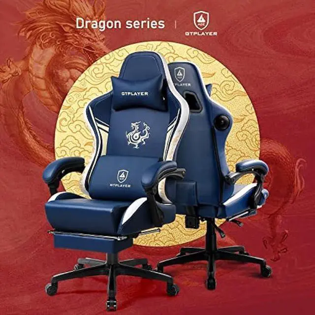 Alt view image 4 of 5 - GTPLAYER Gaming Chair with Bluetooth Speakers and Footrest, Dragon Series Video Game Chair Heavy Duty, Ergonomic, Esports Computer Office Chair Blue (Royal Blue)