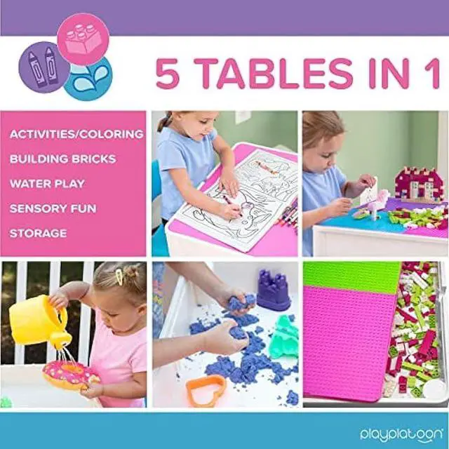 Alt view image 3 of 5 - Play Platoon Kids Table and Chairs Set, Toddler 5 in 1 Pastel Activity Table - Sensory, Water, Art, Picnic, Blocks with Storage for Girls Ages 2 to 8 - with Pink and Blue Chairs