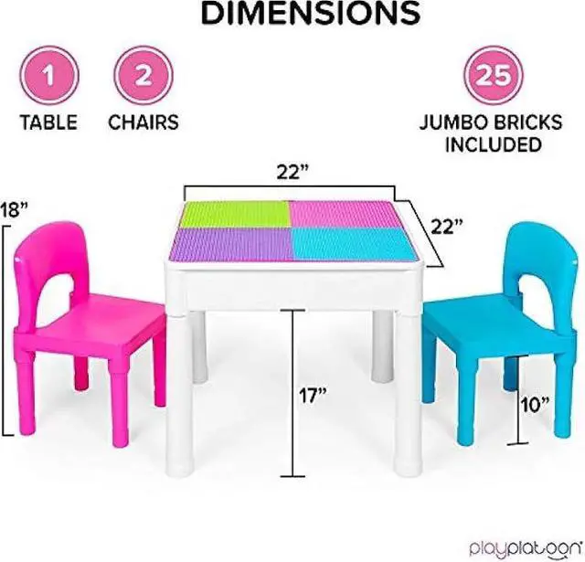 Alt view image 2 of 5 - Play Platoon Kids Table and Chairs Set, Toddler 5 in 1 Pastel Activity Table - Sensory, Water, Art, Picnic, Blocks with Storage for Girls Ages 2 to 8 - with Pink and Blue Chairs