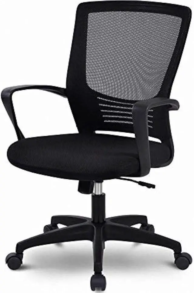 Main image of Ergonomic Office Chair with Lumbar Support Desk Chair, Task Chair with Armrest Mesh Chair Back Support, Mid Back Computer Chair Adjustable Swivel Executive Chair Comfortable Home Study Chair, Black