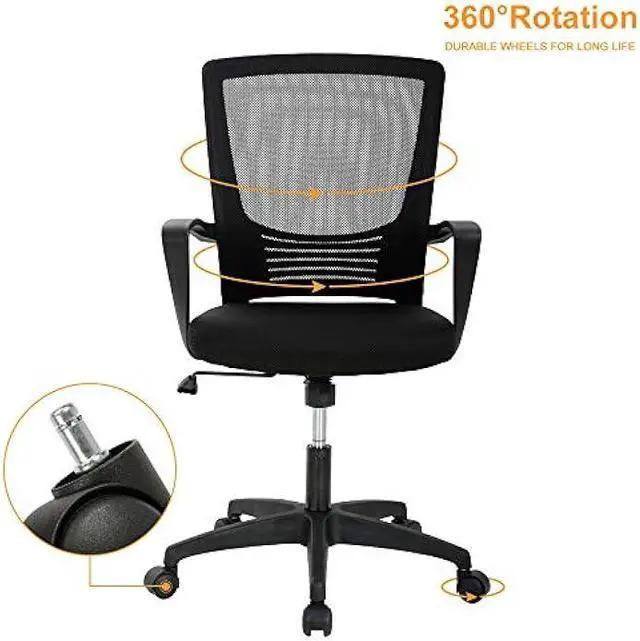 Alt view image 3 of 5 - Ergonomic Office Chair with Lumbar Support Desk Chair, Task Chair with Armrest Mesh Chair Back Support, Mid Back Computer Chair Adjustable Swivel Executive Chair Comfortable Home Study Chair, Black