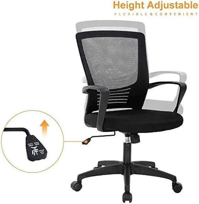 Alt view image 5 of 5 - Ergonomic Office Chair with Lumbar Support Desk Chair, Task Chair with Armrest Mesh Chair Back Support, Mid Back Computer Chair Adjustable Swivel Executive Chair Comfortable Home Study Chair, Black