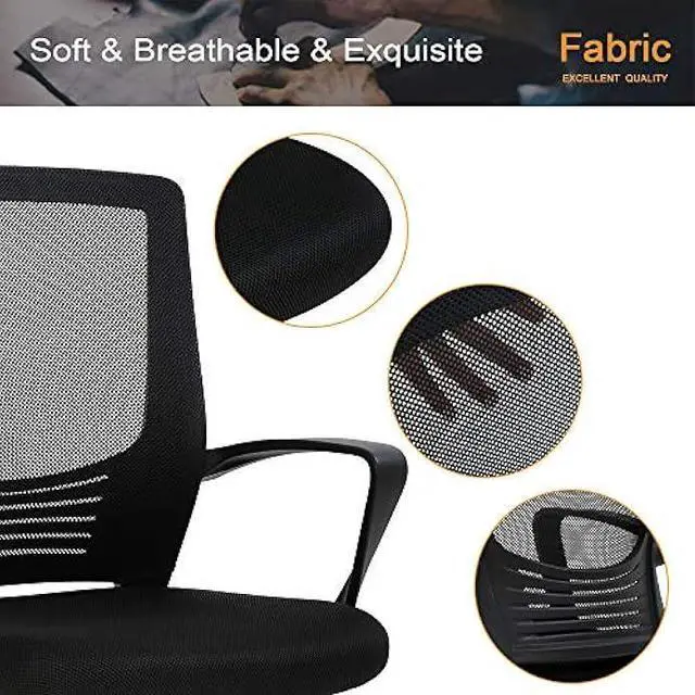 Alt view image 4 of 5 - Ergonomic Office Chair with Lumbar Support Desk Chair, Task Chair with Armrest Mesh Chair Back Support, Mid Back Computer Chair Adjustable Swivel Executive Chair Comfortable Home Study Chair, Black