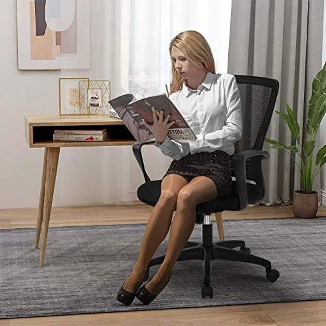 Alt view image 2 of 5 - Ergonomic Office Chair with Lumbar Support Desk Chair, Task Chair with Armrest Mesh Chair Back Support, Mid Back Computer Chair Adjustable Swivel Executive Chair Comfortable Home Study Chair, Black
