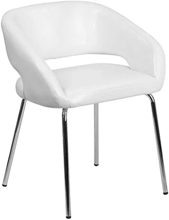 Main image of Flash Furniture Fusion Series LeatherSoft Upholstered Side Reception Chair, Retro Padded Lounge Chair for Living Room or Office, White