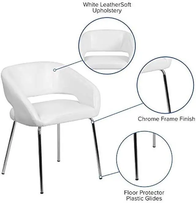 Alt view image 3 of 4 - Flash Furniture Fusion Series LeatherSoft Upholstered Side Reception Chair, Retro Padded Lounge Chair for Living Room or Office, White