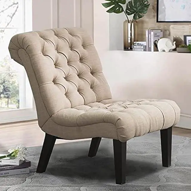 Main image of Yongqiang Upholstered Accent Chair for Bedroom Living Room Chairs Modern Armless Side Chair with Wood Legs Khaki Fabric