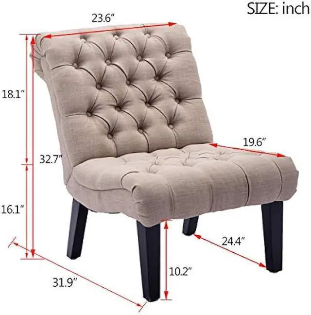 Alt view image 2 of 5 - Yongqiang Upholstered Accent Chair for Bedroom Living Room Chairs Modern Armless Side Chair with Wood Legs Khaki Fabric