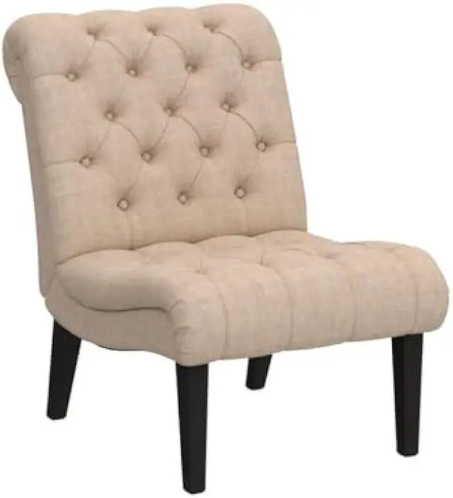 Alt view image 5 of 5 - Yongqiang Upholstered Accent Chair for Bedroom Living Room Chairs Modern Armless Side Chair with Wood Legs Khaki Fabric