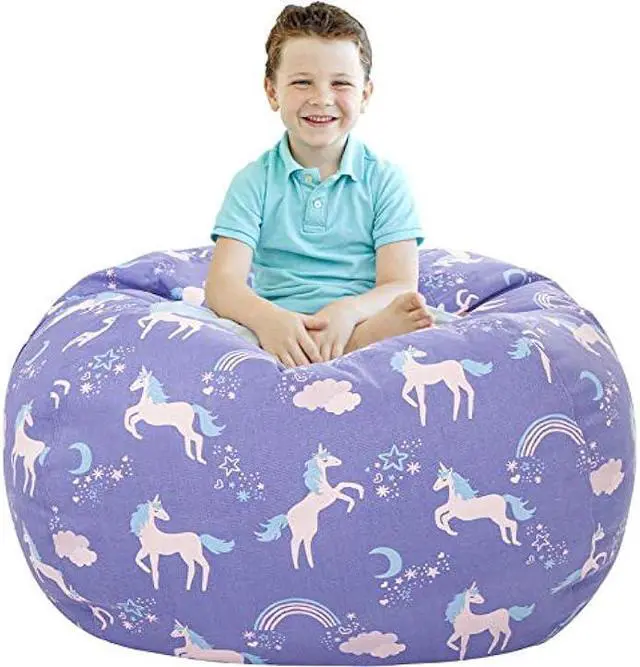 Main image of Aubliss Stuffed Animal Storage Bean Bag, Unicorn Bean Bag Chair, Stuff 'n Sit for Kids, Large 38-Canvas Unicorn Blue