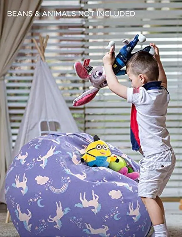 Alt view image 2 of 6 - Aubliss Stuffed Animal Storage Bean Bag, Unicorn Bean Bag Chair, Stuff 'n Sit for Kids, Large 38-Canvas Unicorn Blue