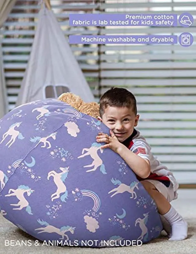 Alt view image 5 of 6 - Aubliss Stuffed Animal Storage Bean Bag, Unicorn Bean Bag Chair, Stuff 'n Sit for Kids, Large 38-Canvas Unicorn Blue