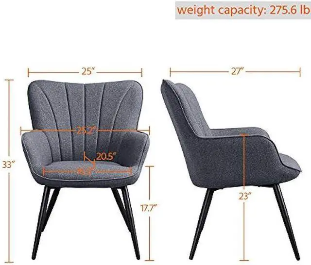 Alt view image 3 of 5 - Yaheetech Accent Chair, Modern and Elegant Armchair, Linen Fabric Living Room Chair Vanity Chair with Metal Legs and High Back for Living Room Bedroom Office Waiting Room, Set of 2, Grey