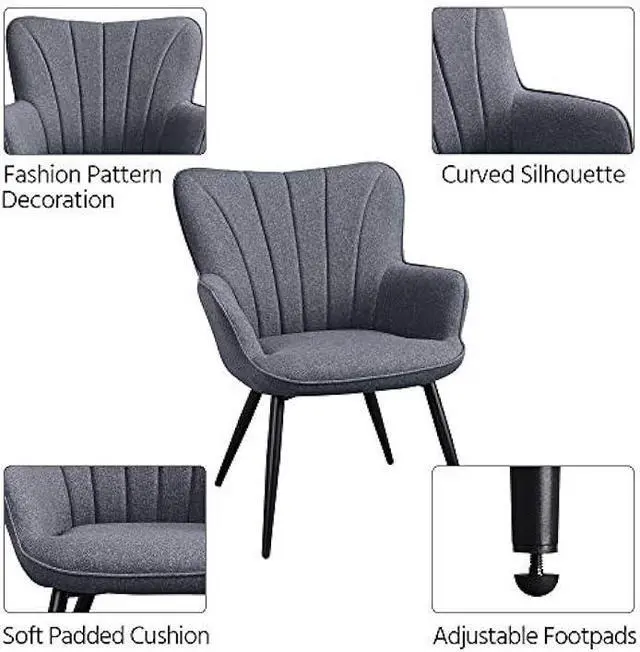 Alt view image 5 of 5 - Yaheetech Accent Chair, Modern and Elegant Armchair, Linen Fabric Living Room Chair Vanity Chair with Metal Legs and High Back for Living Room Bedroom Office Waiting Room, Set of 2, Grey