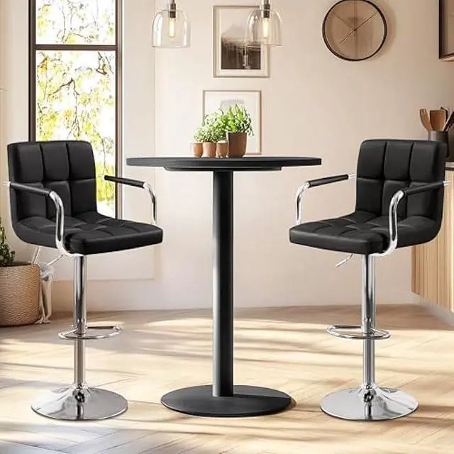 Alt view image 4 of 5 - Yaheetech Bart Stools Set of 4, PU Leather Adjustable Barstools with Armrest, Counter Height Stool Chairs with Thickened Seat Cushion for Kitchen Island, Black